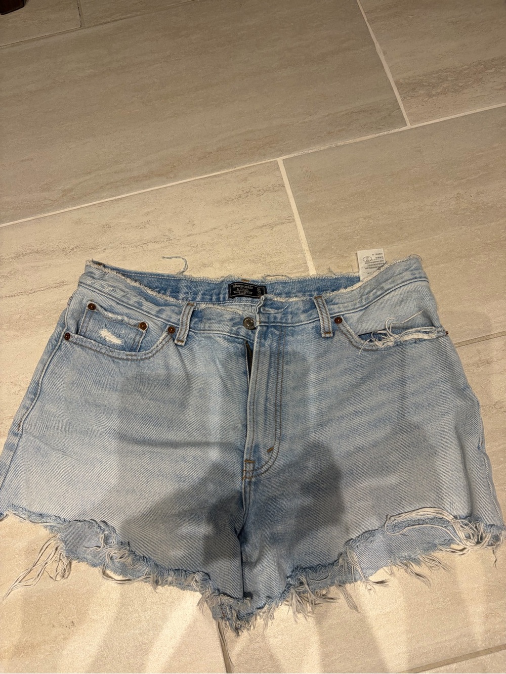 Abercrombie & Fitch Light Blue Frayed Hem Denim Shorts